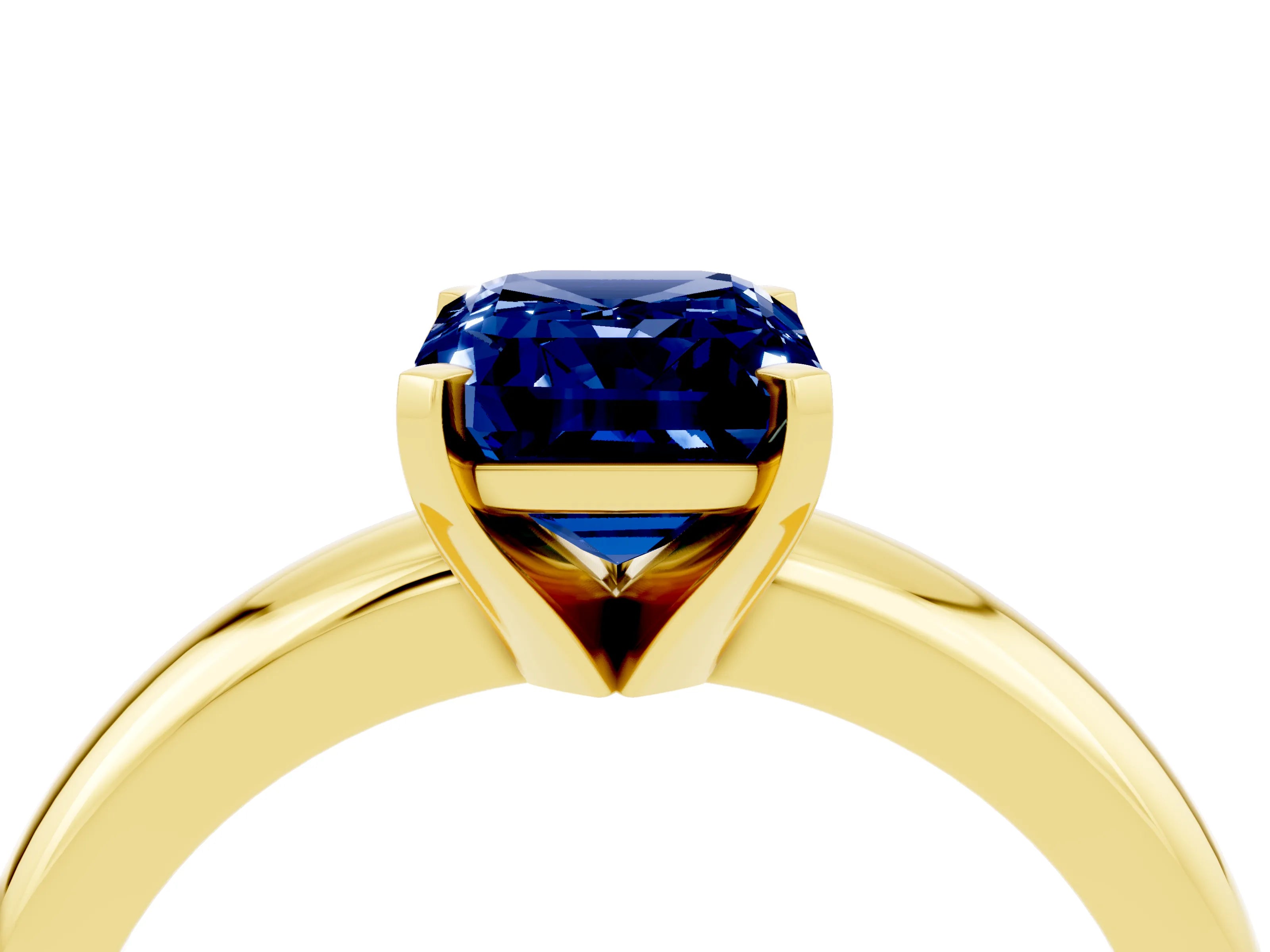 Yellow gold Emerald Cut Blue Sapphire Solitaire Engagement Ring with Round Band and Four-Prong Setting_4