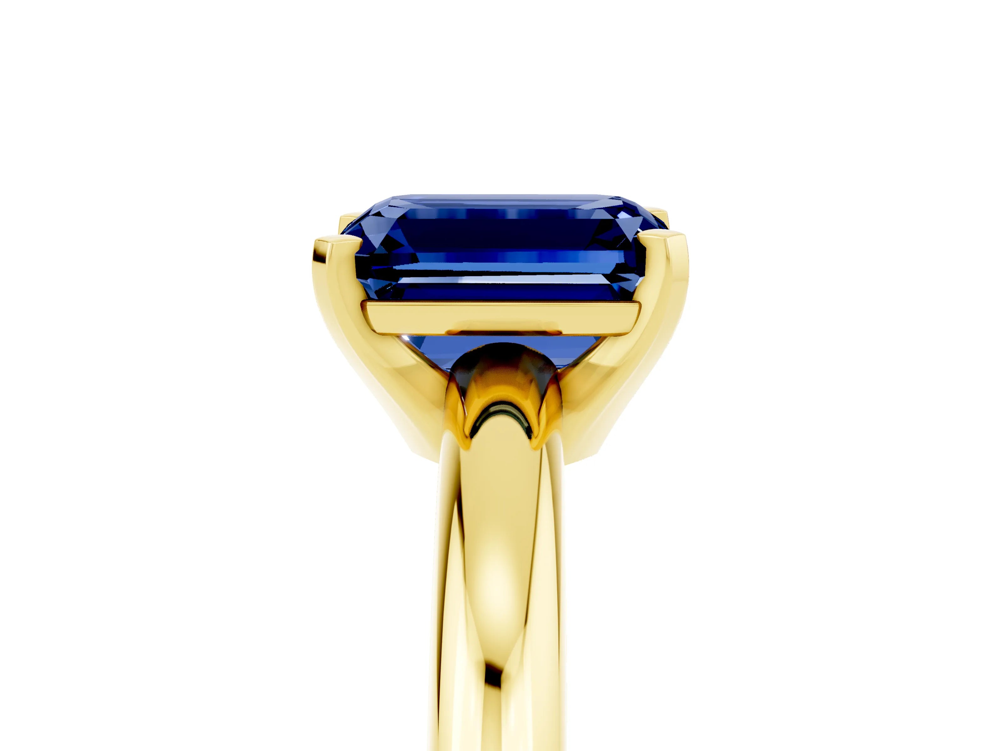 Yellow gold Emerald Cut Blue Sapphire Solitaire Engagement Ring with Round Band and Four-Prong Setting_5