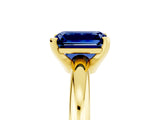 Yellow gold Emerald Cut Blue Sapphire Solitaire Engagement Ring with Round Band and Four-Prong Setting_5
