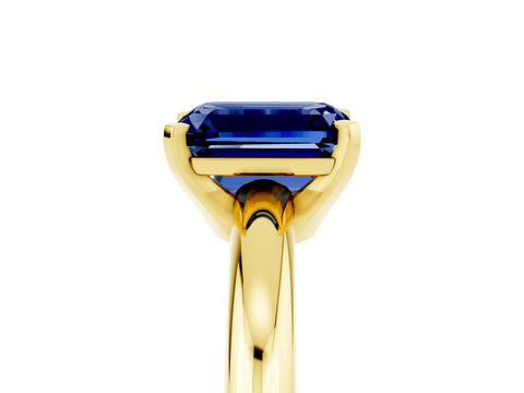 Yellow gold Emerald Cut Blue Sapphire Solitaire Engagement Ring with Round Band and Four-Prong Setting_5
