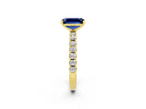 Yellow gold Emerald Cut Blue Sapphire Solitaire Pavé Band with Four-Prong Setting_2