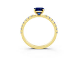 Yellow gold Emerald Cut Blue Sapphire Solitaire Pavé Band with Four-Prong Setting_3