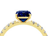 Yellow gold Emerald Cut Blue Sapphire Solitaire Pavé Band with Four-Prong Setting_4