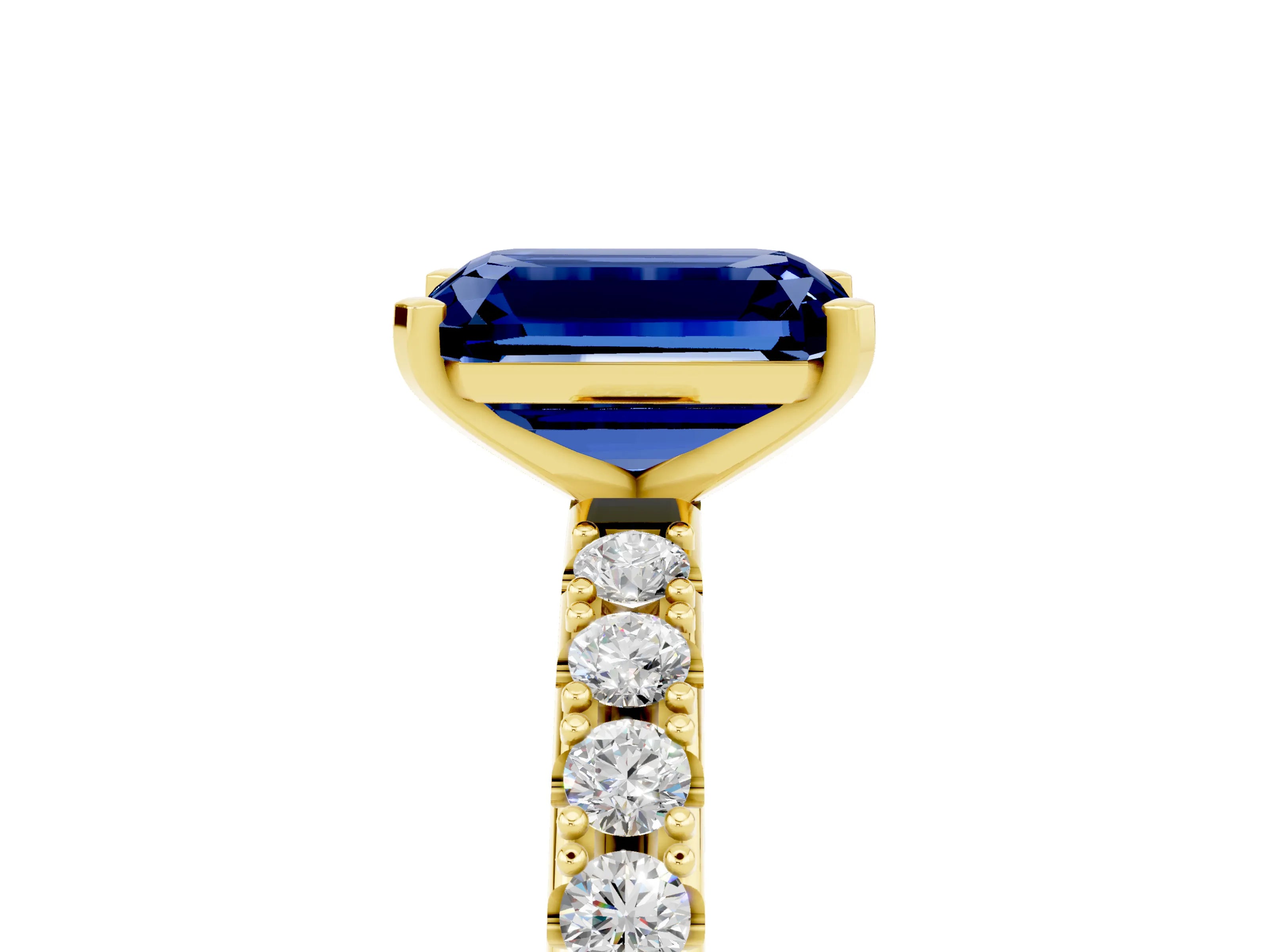 Yellow gold Emerald Cut Blue Sapphire Solitaire Pavé Band with Four-Prong Setting_5
