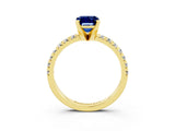 Yellow gold Emerald Cut Blue Sapphire Solitaire Pavé Engagement Ring with Round Band and Prong Setting_15