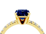 Yellow gold Emerald Cut Blue Sapphire Solitaire Pavé Engagement Ring with Round Band and Prong Setting_16