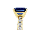 Yellow gold Emerald Cut Blue Sapphire Solitaire Pavé Engagement Ring with Round Band and Prong Setting_17