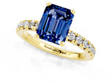 Yellow gold Emerald Cut Blue Sapphire Solitaire Pavé Engagement Ring with Round Band and Prong Setting_61