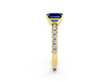 Yellow gold Emerald Cut Blue Sapphire Solitaire Pavé Engagement Ring with Round Band and Prong Setting_62