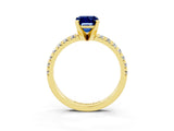 Yellow gold Emerald Cut Blue Sapphire Solitaire Pavé Engagement Ring with Round Band and Prong Setting_63