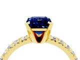 Yellow gold Emerald Cut Blue Sapphire Solitaire Pavé Engagement Ring with Round Band and Prong Setting_64