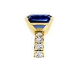 Yellow gold Emerald Cut Blue Sapphire Solitaire Pavé Engagement Ring with Round Band and Prong Setting_65