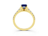 Yellow gold Emerald Cut Blue Sapphire Solitaire Ring with Cathedral Setting and Pavé Band_3