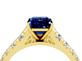 Yellow gold Emerald Cut Blue Sapphire Solitaire Ring with Cathedral Setting and Pavé Band_4