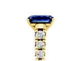 Yellow gold Emerald Cut Blue Sapphire Solitaire Ring with Cathedral Setting and Pavé Band_5