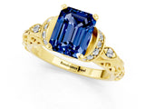 Yellow gold Emerald Cut Blue Sapphire Solitaire Ring with Filigree Band and Four-Prong Setting_25