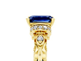 Yellow gold Emerald Cut Blue Sapphire Solitaire Ring with Filigree Band and Four-Prong Setting_29