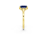 Yellow gold Emerald Cut Blue Sapphire Solitaire Ring with Flower Prong Setting and Classic Band_14