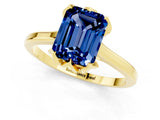Yellow gold Emerald Cut Blue Sapphire Solitaire Ring with Flower Prong Setting and Classic Band_37