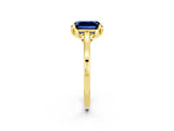 Yellow gold Emerald Cut Blue Sapphire Solitaire Ring with Flower Prong Setting and Classic Band_38