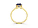 Yellow gold Emerald Cut Blue Sapphire Solitaire Ring with Flower Prong Setting and Classic Band_39