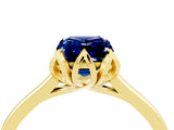 Yellow gold Emerald Cut Blue Sapphire Solitaire Ring with Flower Prong Setting and Classic Band_40