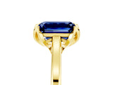 Yellow gold Emerald Cut Blue Sapphire Solitaire Ring with Flower Prong Setting and Classic Band_41