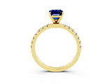 Yellow gold Emerald Cut Blue Sapphire Solitaire Ring with Pavé Accents and Four-Prong Setting_3