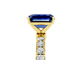 Yellow gold Emerald Cut Blue Sapphire Solitaire Ring with Pavé Accents and Four-Prong Setting_5