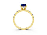 Yellow gold Emerald Cut Blue Sapphire Solitaire Ring with Pavé Band and Four-Prong Setting_27