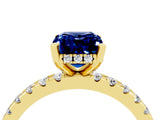 Yellow gold Emerald Cut Blue Sapphire Solitaire Ring with Pavé Band and Four-Prong Setting_28