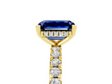 Yellow gold Emerald Cut Blue Sapphire Solitaire Ring with Pavé Band and Four-Prong Setting_29