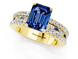 Yellow gold Emerald Cut Blue Sapphire Solitaire Ring with Pavé and Channel Set Band_1