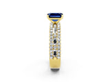 Yellow gold Emerald Cut Blue Sapphire Solitaire Ring with Pavé and Channel Set Band_2