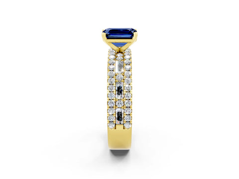 Yellow gold Emerald Cut Blue Sapphire Solitaire Ring with Pavé and Channel Set Band_2