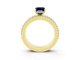 Yellow gold Emerald Cut Blue Sapphire Solitaire Ring with Pavé and Channel Set Band_3