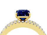 Yellow gold Emerald Cut Blue Sapphire Solitaire Ring with Pavé and Channel Set Band_4