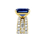 Yellow gold Emerald Cut Blue Sapphire Solitaire Ring with Pavé and Channel Set Band_5
