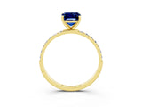 Yellow gold Emerald Cut Blue Sapphire Solitaire Ring with Pave Band and Four Prong Setting_27