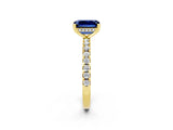Yellow gold Emerald Cut Blue Sapphire Solitaire Ring with Round  Pavé Band and Four-Prong Setting_40