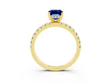 Yellow gold Emerald Cut Blue Sapphire Solitaire Ring with Round  Pavé Band and Four-Prong Setting_41
