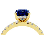 Yellow gold Emerald Cut Blue Sapphire Solitaire Ring with Round  Pavé Band and Four-Prong Setting_42