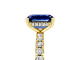 Yellow gold Emerald Cut Blue Sapphire Solitaire Ring with Round  Pavé Band and Four-Prong Setting_43