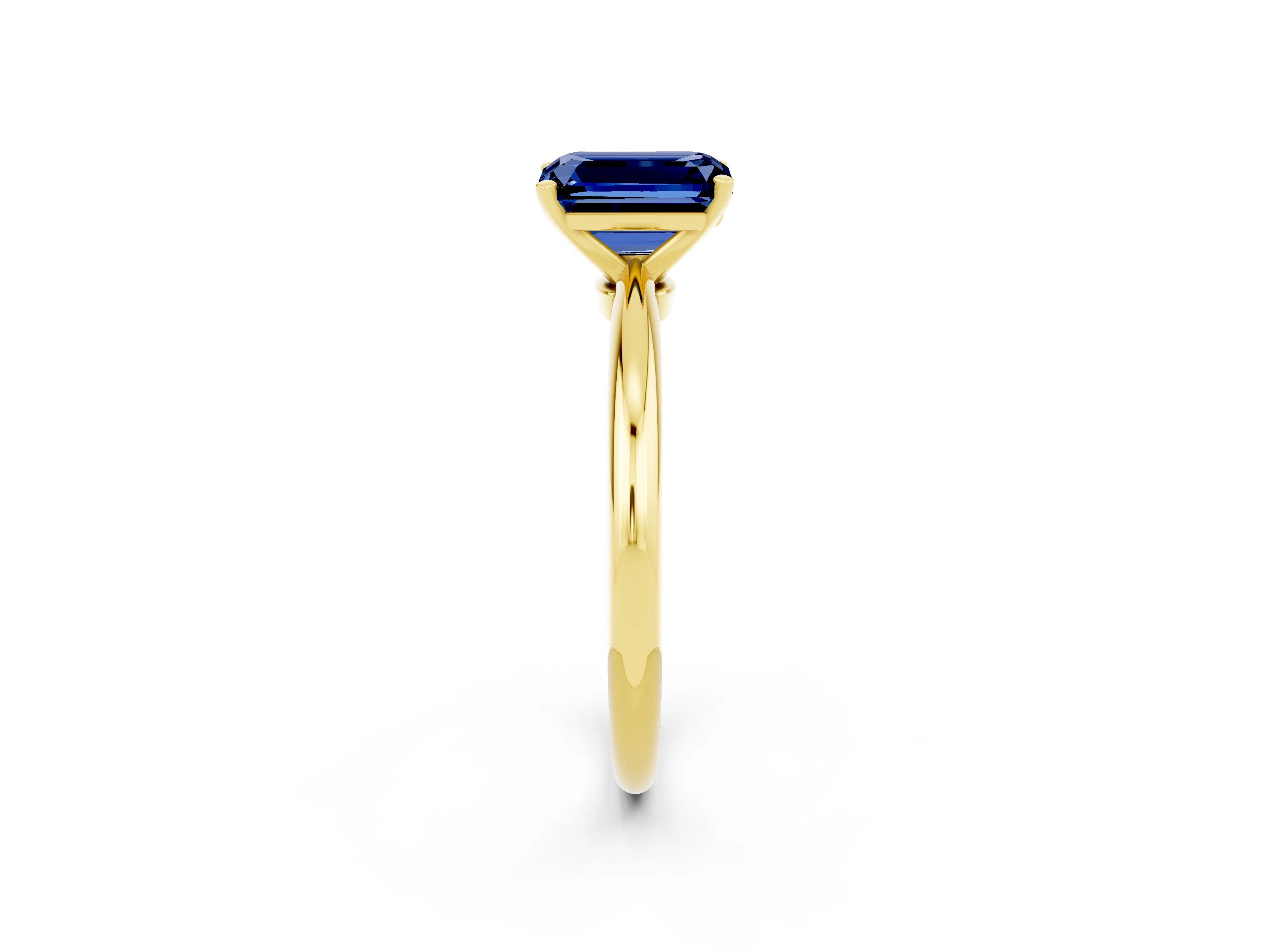 Yellow gold Emerald Cut Blue Sapphire Solitaire Ring with Six-Prong Setting and Classic Band_2