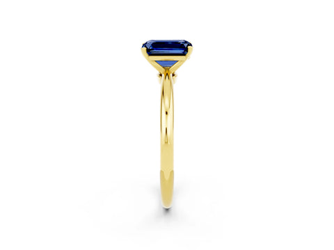 Yellow gold Emerald Cut Blue Sapphire Solitaire Ring with Six-Prong Setting and Classic Band_2