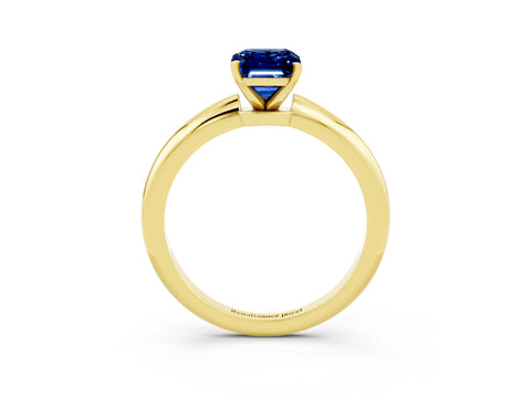 Yellow gold Emerald Cut Blue Sapphire Solitaire Ring with Six-Prong Setting and Classic Band_3