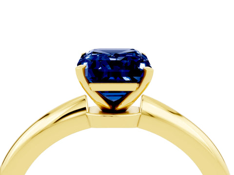 Yellow gold Emerald Cut Blue Sapphire Solitaire Ring with Six-Prong Setting and Classic Band_4