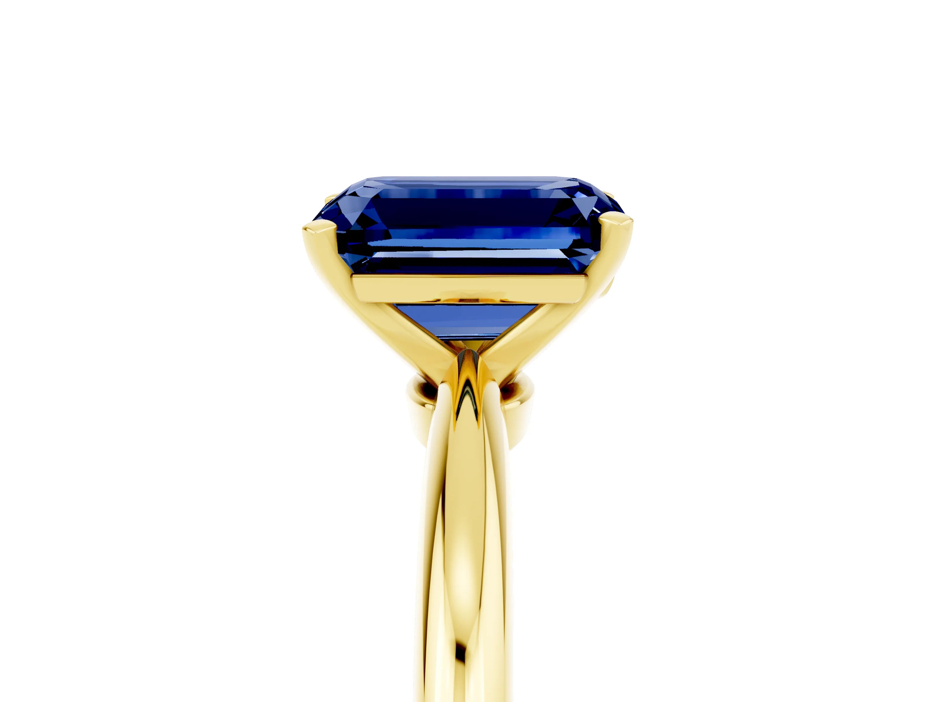 Yellow gold Emerald Cut Blue Sapphire Solitaire Ring with Six-Prong Setting and Classic Band_5