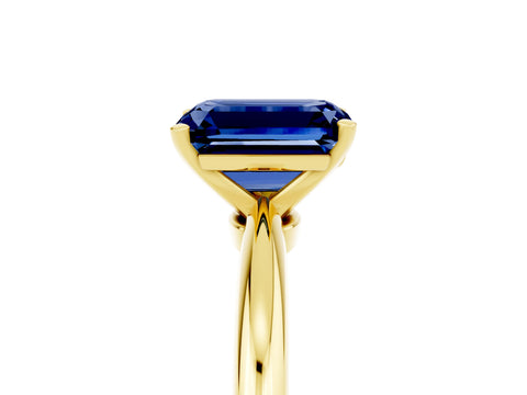 Yellow gold Emerald Cut Blue Sapphire Solitaire Ring with Six-Prong Setting and Classic Band_5
