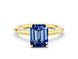 Yellow gold Emerald Cut Blue Sapphire Solitaire Ring with Thin Band and Four-Prong Setting_12